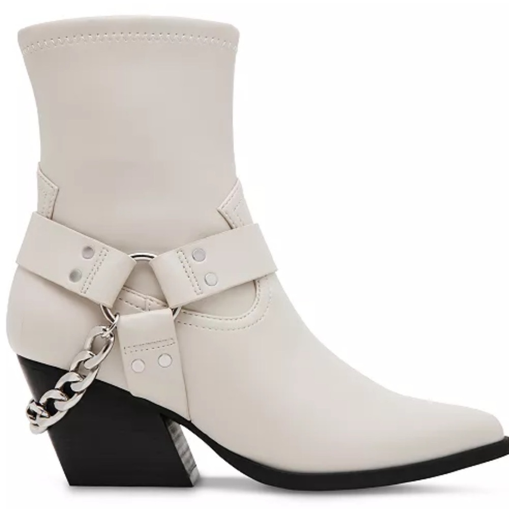 DV Dolce Vita Keeler White Moto Harness Chain Boots Western Biker Booties 7.5 - Picture 1 of 8